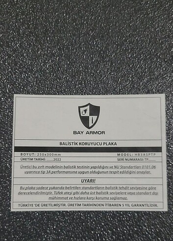 Seviye 3A Balistik Plaka 