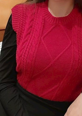 Kırmızı Örgü Kadın Süveter