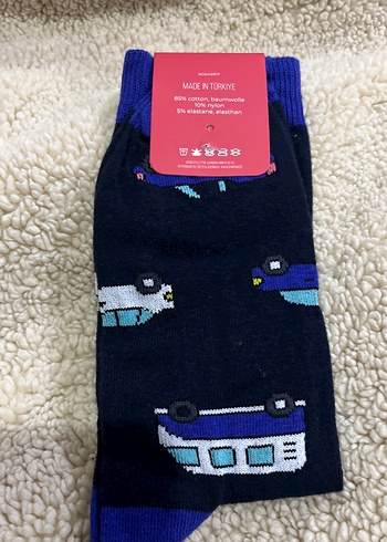Araba Baskılı Lacivert Çorap - Görsel 2