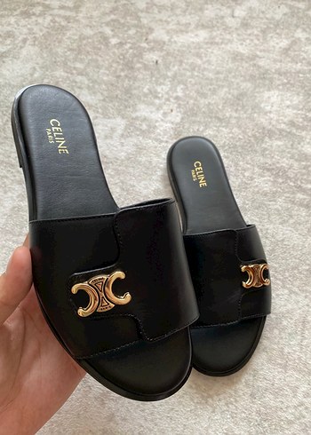 Celine Siyah Parlak Tokalı Kadın Terlik