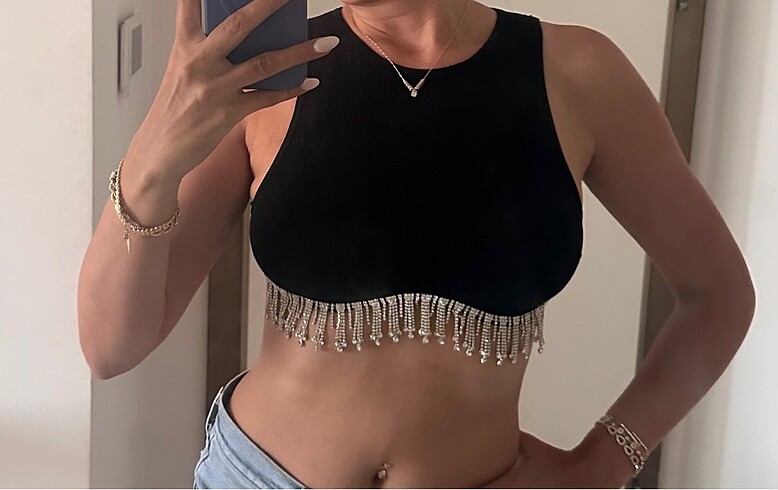 m Beden Zara taşlı crop