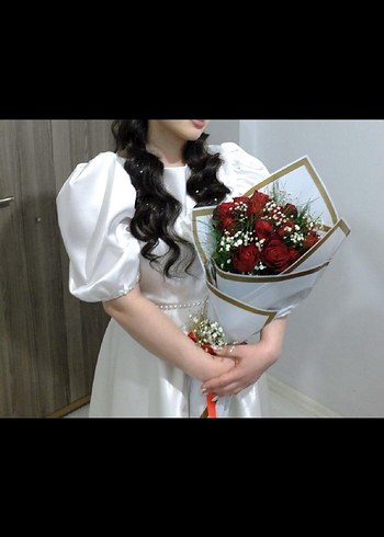 Parlak Beyaz A-Line Kısa Kollu Gelinlik - Görsel 2