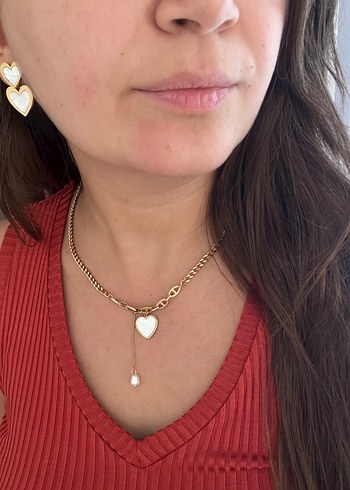 Beden Altın Renk Zincir Detaylı Uzun Kolye Küpe Set Kolye-Küpe Set