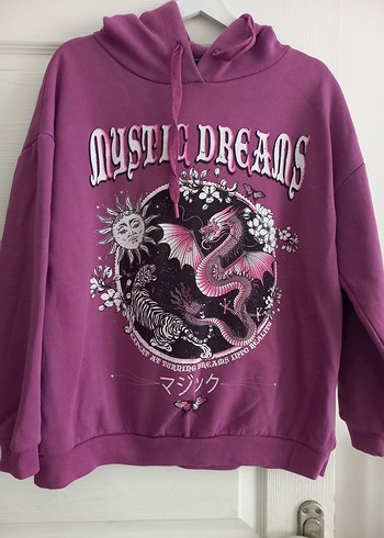 Mor Baskılı Kapüşonlu Sweatshirt