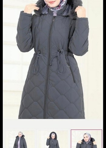 Uzun Gri Sıcak Kadın Kışlık Mont - Görsel 3