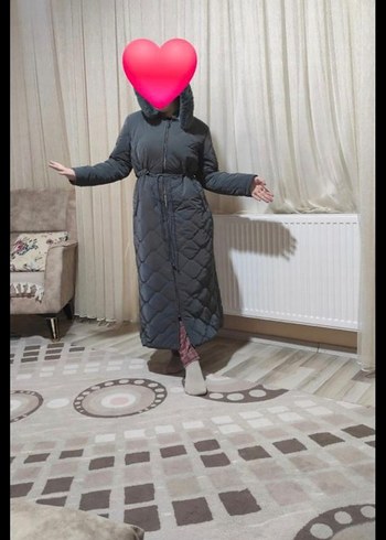 Uzun Gri Sıcak Kadın Kışlık Mont - Görsel 2