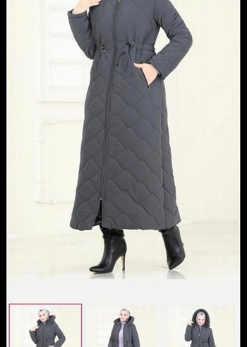 Uzun Gri Sıcak Kadın Kışlık Mont - Görsel 4
