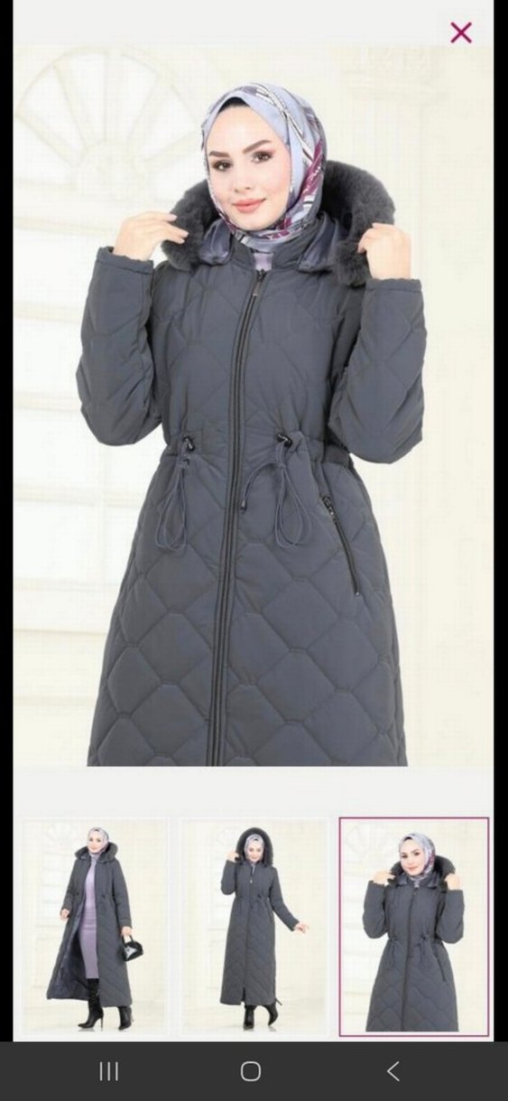 Uzun Gri Sıcak Kadın Kışlık Mont - Görsel 3