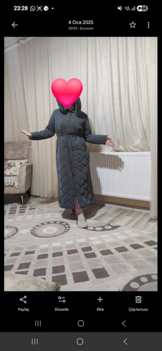 Uzun Gri Sıcak Kadın Kışlık Mont - Görsel 2