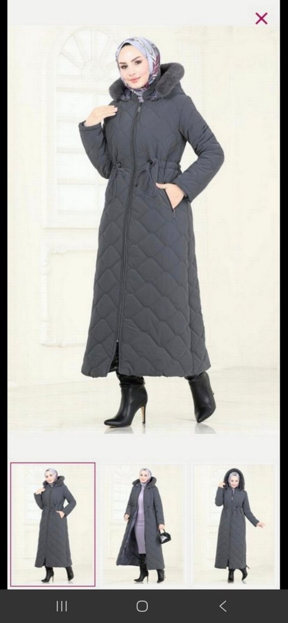 Uzun Gri Sıcak Kadın Kışlık Mont - Görsel 4