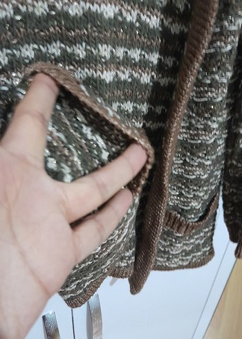 Kadın Bohem Gri-Kahverengi Örgü Hırka S - Görsel 4