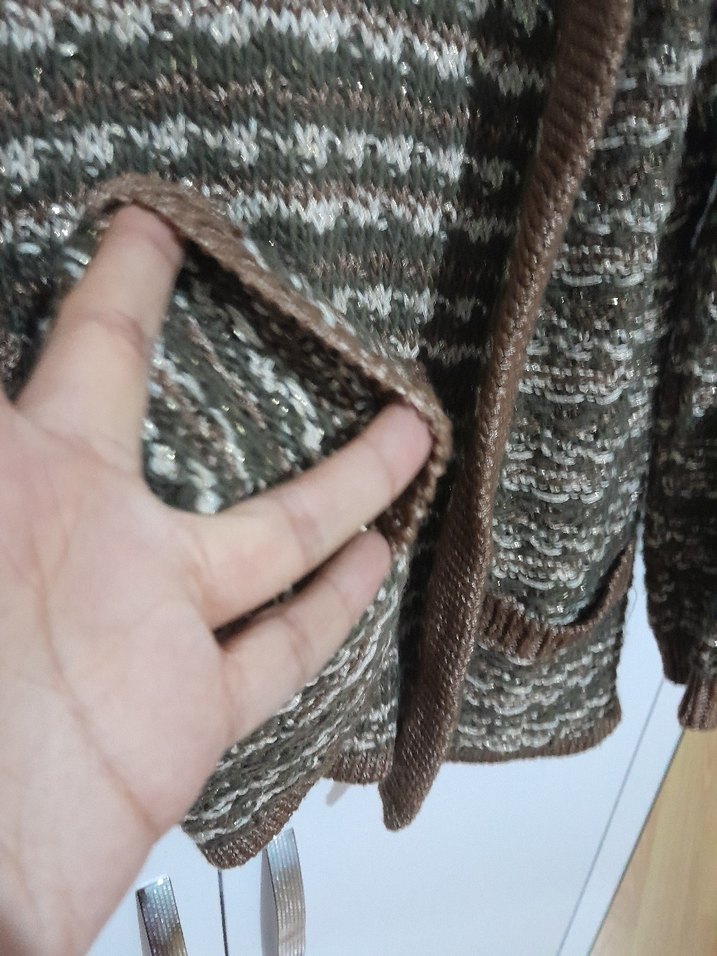 Kadın Bohem Gri-Kahverengi Örgü Hırka S - Görsel 4