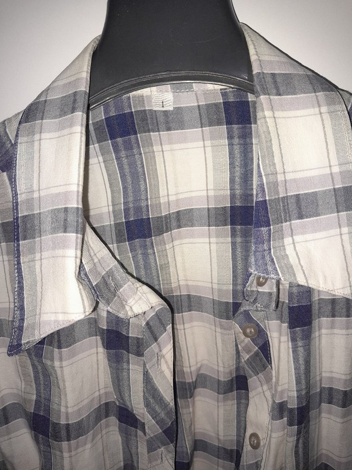 Gri Ekose Pamuklu Kadın Gömlek S - Görsel 2