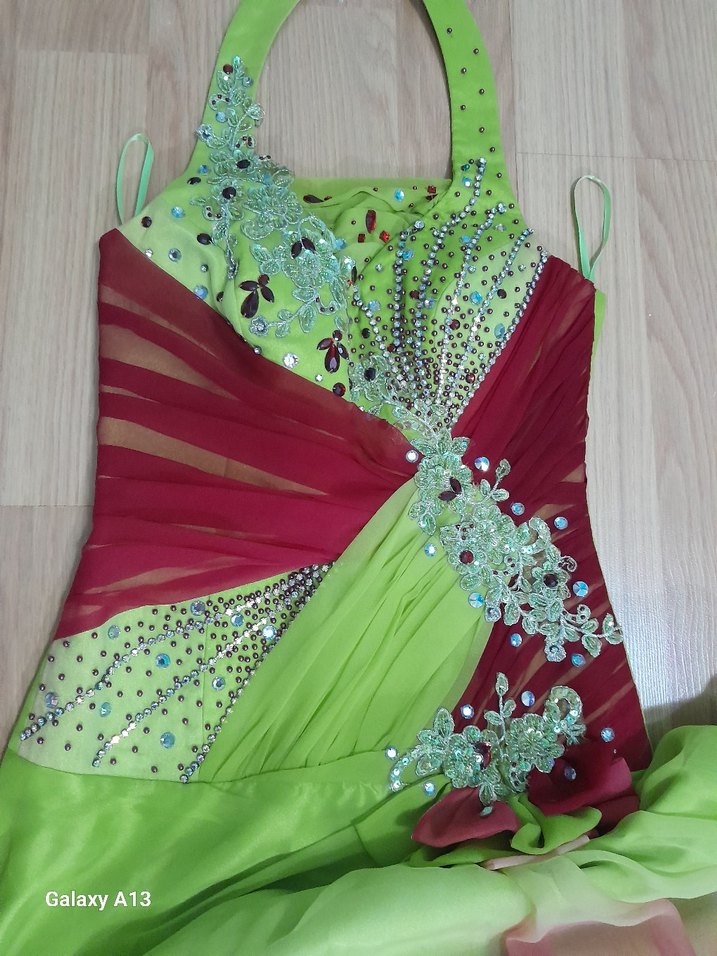 Renkli Drapeli Uzun Abiye Elbise 38 beden - Görsel 3