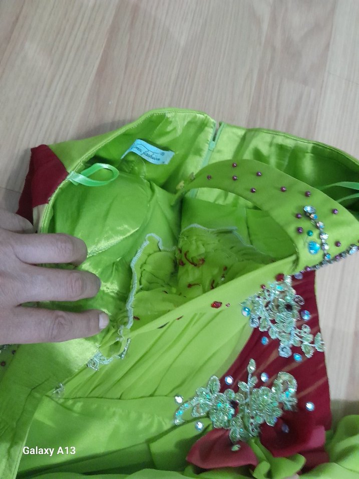 Renkli Drapeli Uzun Abiye Elbise 38 beden - Görsel 4