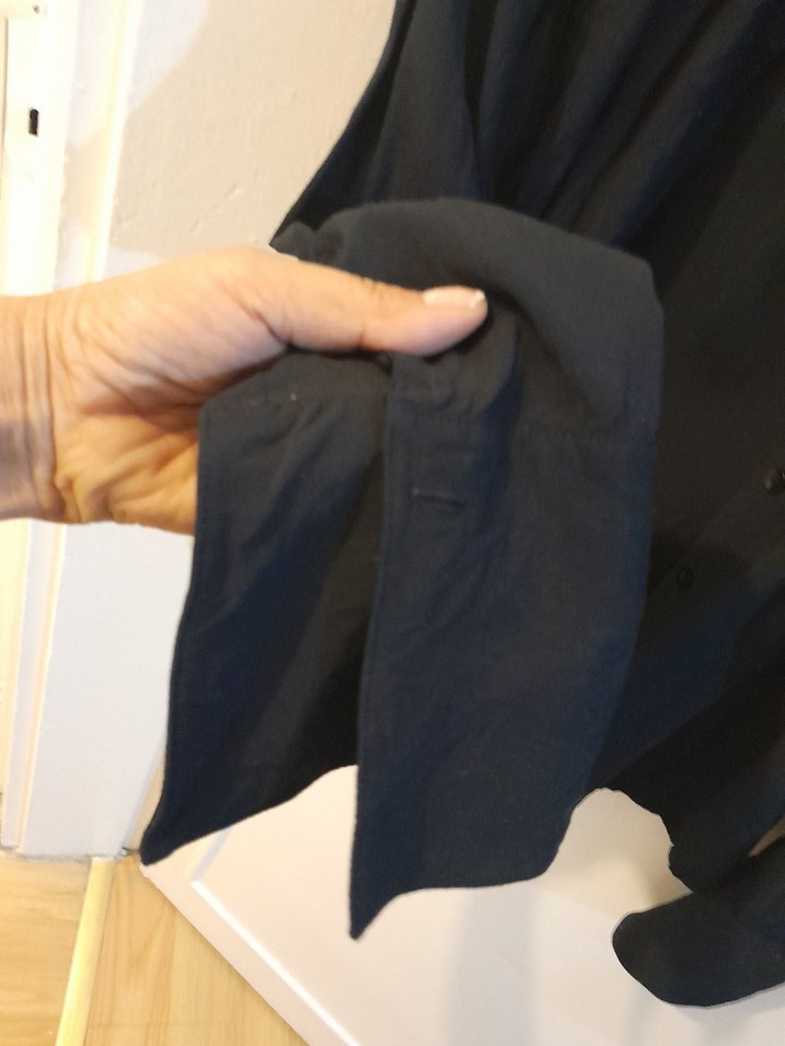 Parantez lacivert Düğmeli Uzun Kollu Keten Gömlek S - Görsel 3