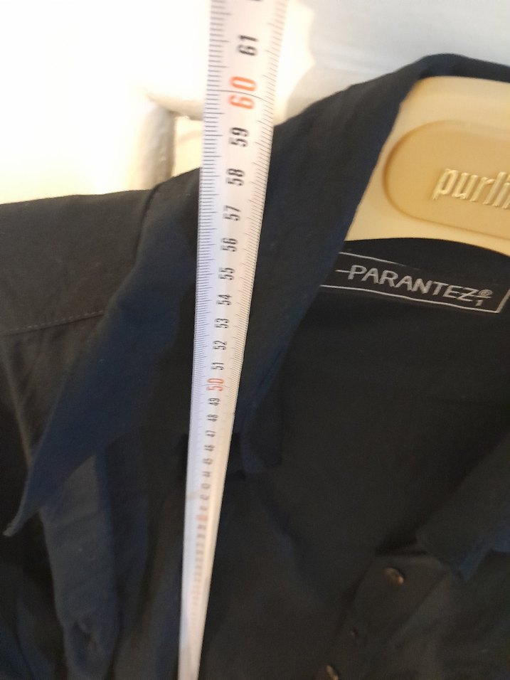 Parantez lacivert Düğmeli Uzun Kollu Keten Gömlek S - Görsel 5