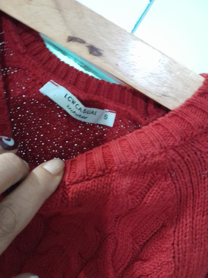 Kırmızı Örgü Kadın Kazak S - Görsel 3