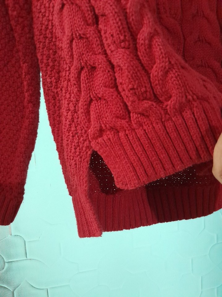 Kırmızı Örgü Kadın Kazak S - Görsel 2