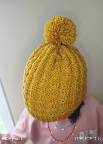 Nakışlı Örme Çocuk Bere - Kahverengi Sarı - Görsel 4