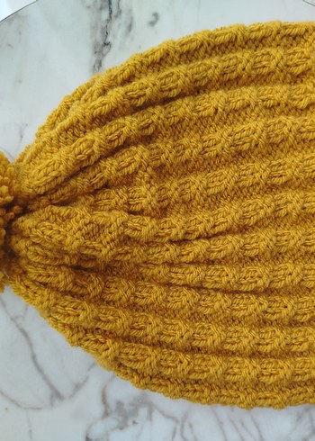 Nakışlı Örme Çocuk Bere - Kahverengi Sarı - Görsel 3