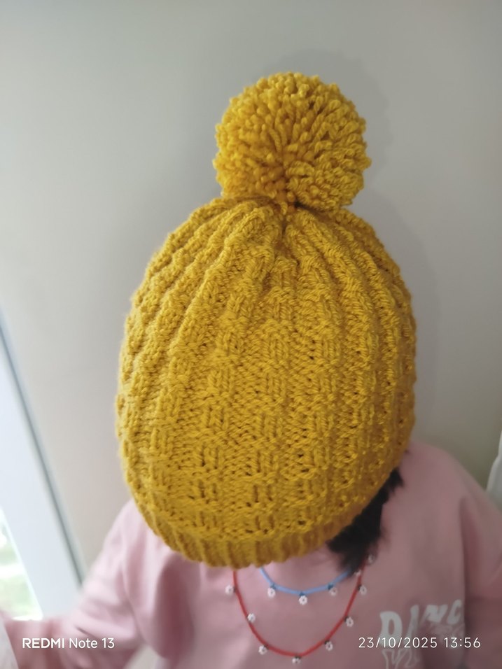 Nakışlı Örme Çocuk Bere - Kahverengi Sarı - Görsel 4