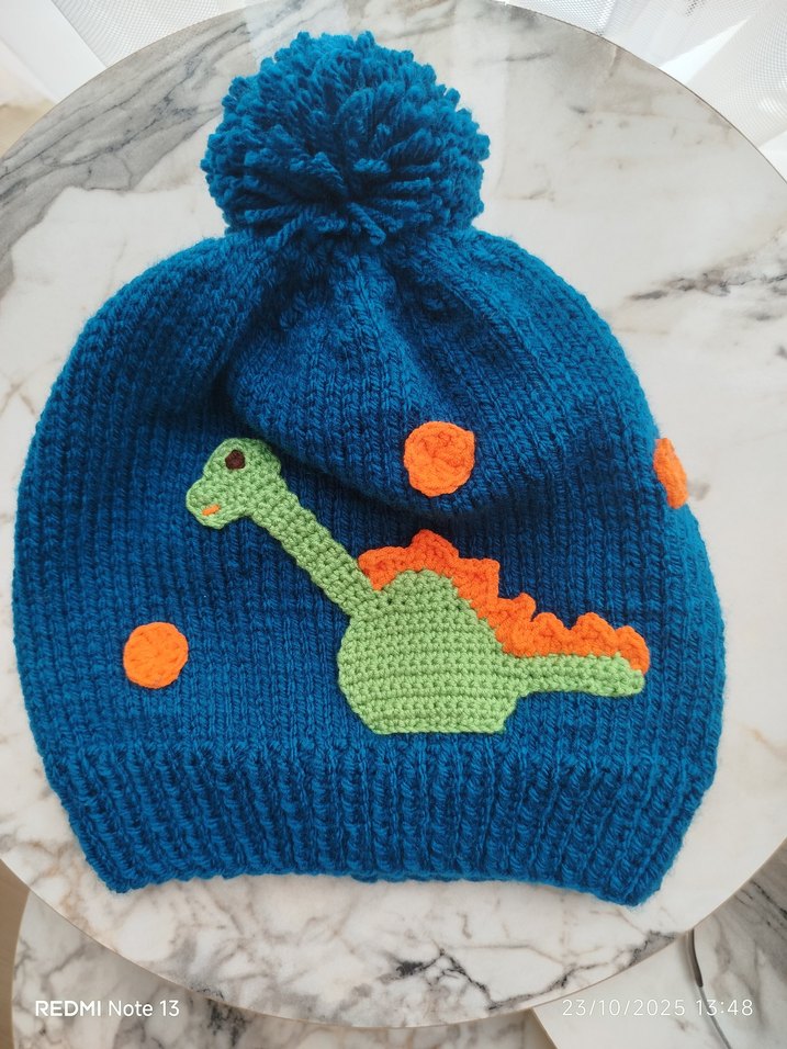 Nakışlı Örme Çocuk Bere - Kahverengi Sarı - Görsel 5