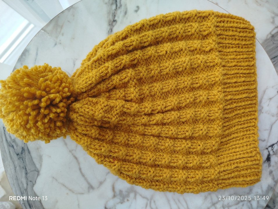 Nakışlı Örme Çocuk Bere - Kahverengi Sarı - Görsel 3