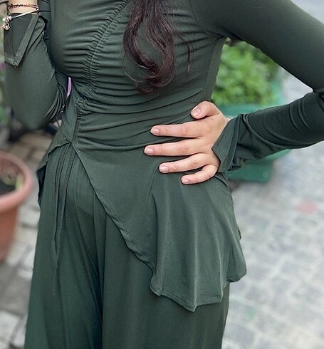 HAKİ ALT BLUZ TAKIM KOLLARI YIRTMAÇLI TERTEMİZ - Görsel 3