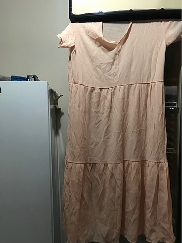 V yaka salaş elbise açık pembe - Görsel 4