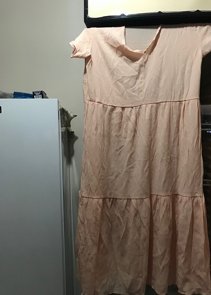 V yaka salaş elbise açık pembe - Görsel 4