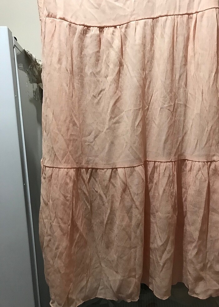 V yaka salaş elbise açık pembe - Görsel 5