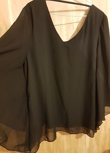 XL, yarasa kol, siyah tül bluz