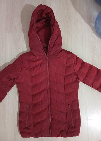 xs Beden bordo Renk Bordo Kapüşonlu Kadın Kışlık Mont