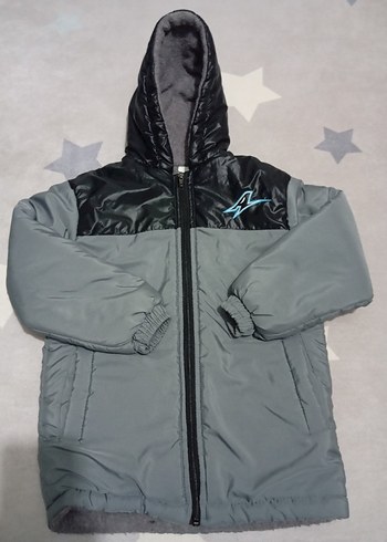 Kapüşonlu, Fermuarlı Erkek Çocuk Gri Mont - Görsel 3