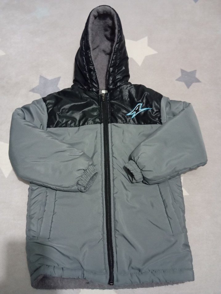 Kapüşonlu, Fermuarlı Erkek Çocuk Gri Mont - Görsel 3