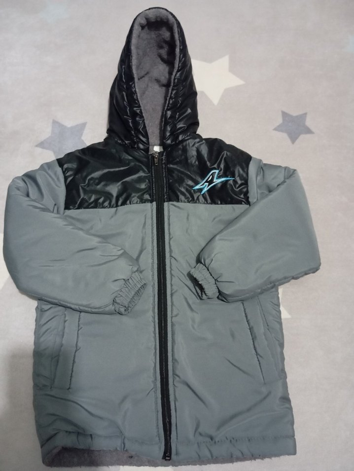 Kapüşonlu, Fermuarlı Erkek Çocuk Gri Mont - Görsel 4