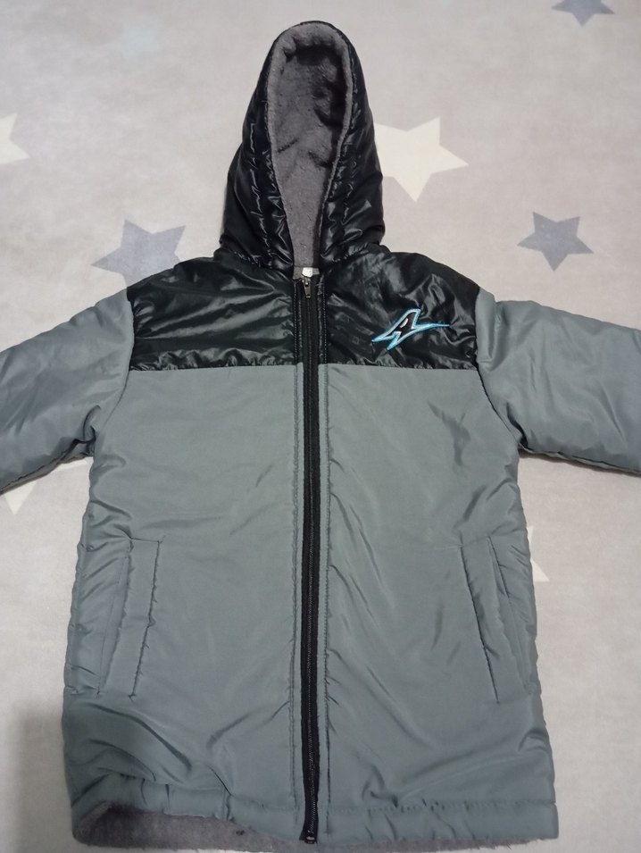 Kapüşonlu, Fermuarlı Erkek Çocuk Gri Mont - Görsel 5