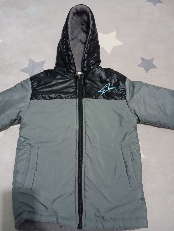 Kapüşonlu, Fermuarlı Erkek Çocuk Gri Mont - Görsel 2