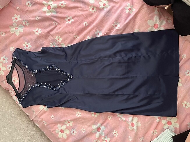 Saten midi boy önde taş detaylı elbise - Görsel 5