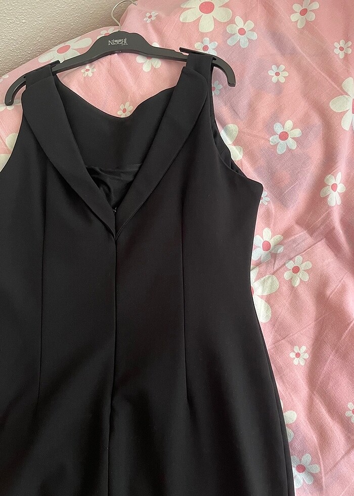 Siyah kumaş elbise sırt detaylı - Görsel 4