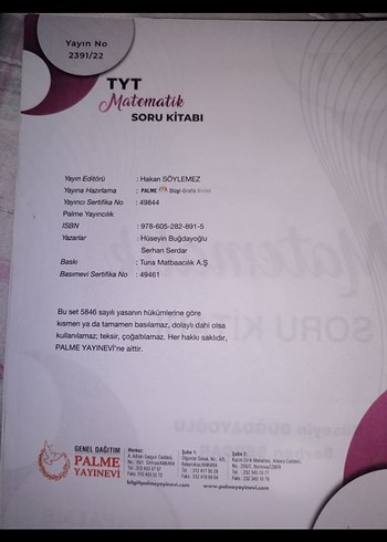 Beden TYT Matematik Soru Kitabı Palme Yayınevi