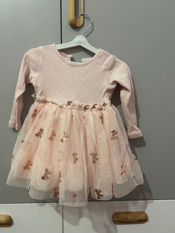 H&M Kız Çocuk Pembe Uzun Kollu Fırfırlı Elbise - Görsel 3