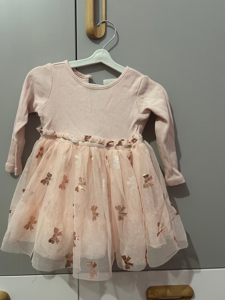 H&M Kız Çocuk Pembe Uzun Kollu Fırfırlı Elbise - Görsel 2