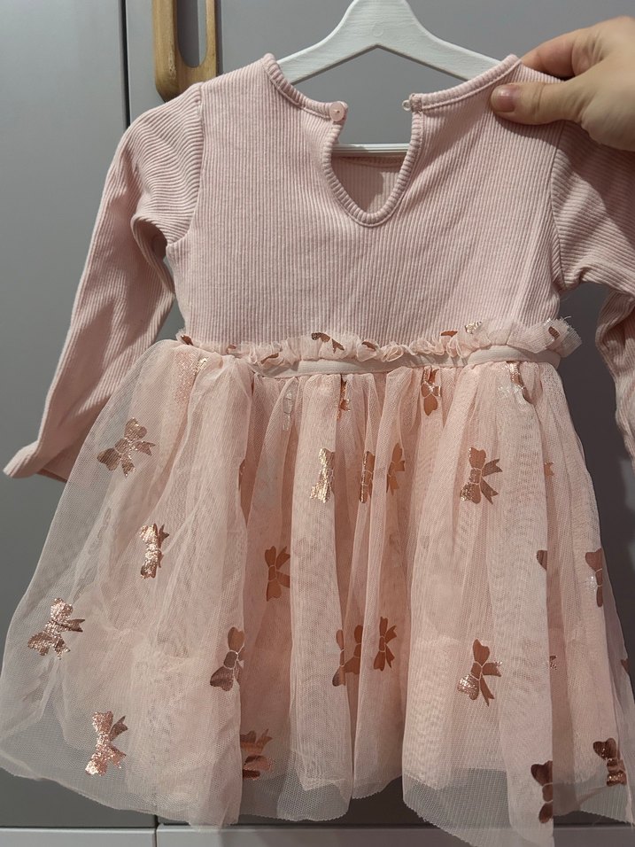 H&M Kız Çocuk Pembe Uzun Kollu Fırfırlı Elbise - Görsel 4