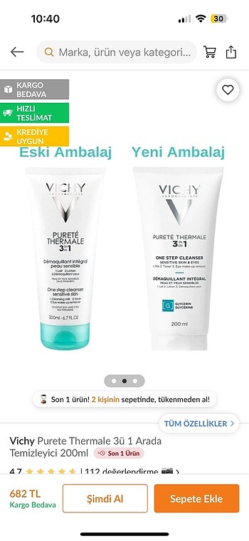 Vichy 3in1 Yüz Temizleme Jeli