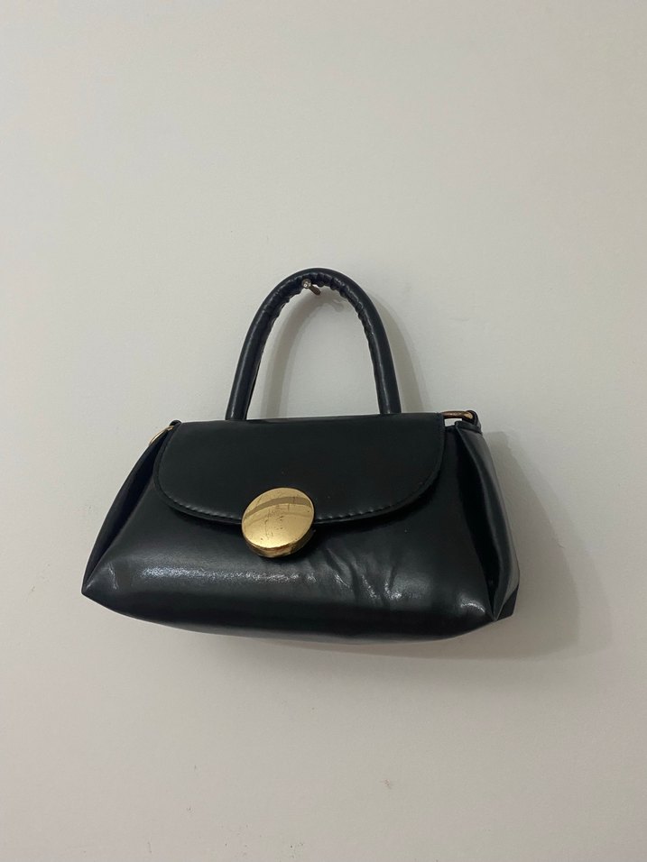 Siyah Deri Tokalı Kadın Çanta - Görsel 2