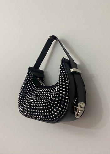 Boncuklu Siyah Deri Kadın Çanta - Görsel 2