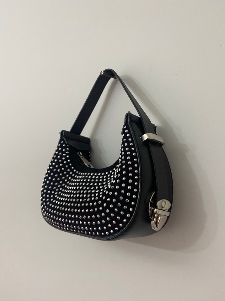 Boncuklu Siyah Deri Kadın Çanta - Görsel 2