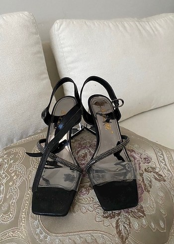 Cam Topuklu Siyah Yılan Desenli Kadın Gece Ayakkabısı - Görsel 2